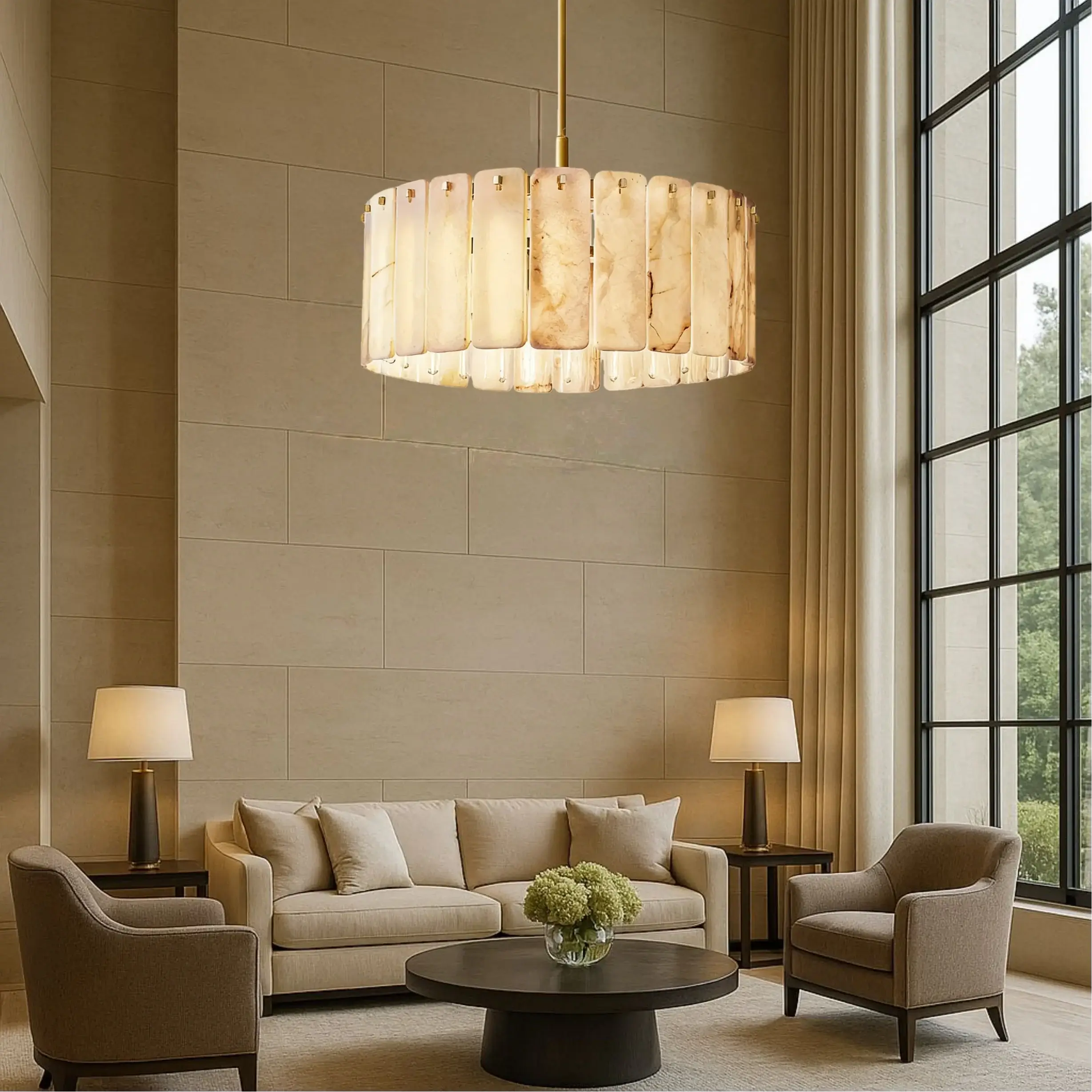 Luxury Alabaster Round Chandelier 36D"- For Living room/Dining room - Flindria