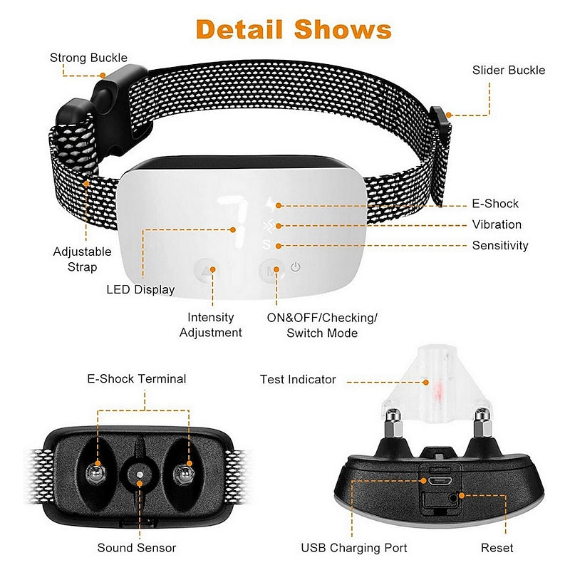 NovaPup Rechargeable Waterproof Bark Collar — Touchscreen Interface