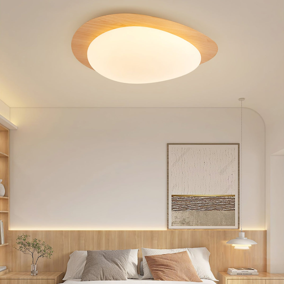 NexaRipple Walnut Pebble Ceiling Light — Cozy Warm Glow