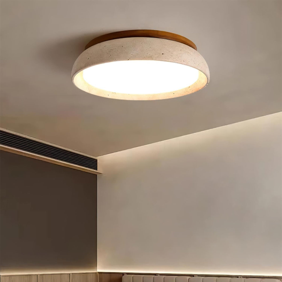 Aureli Wooden Base Ceiling Light — Natural Travertine Finish