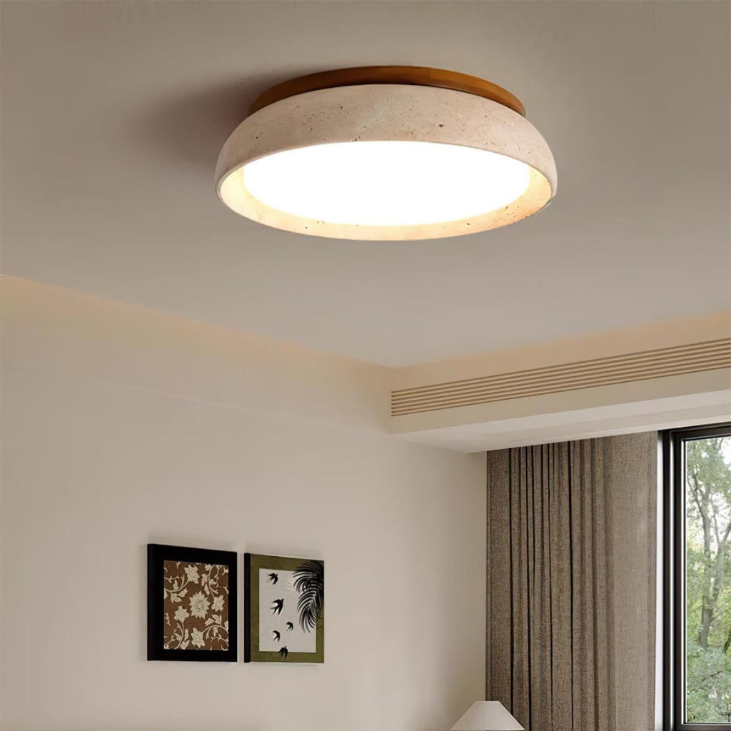Aureli Wooden Base Ceiling Light — Natural Travertine Finish