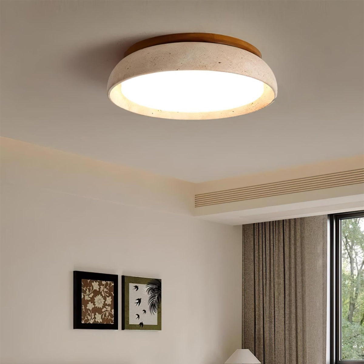 Aureli Wooden Base Ceiling Light — Natural Travertine Finish