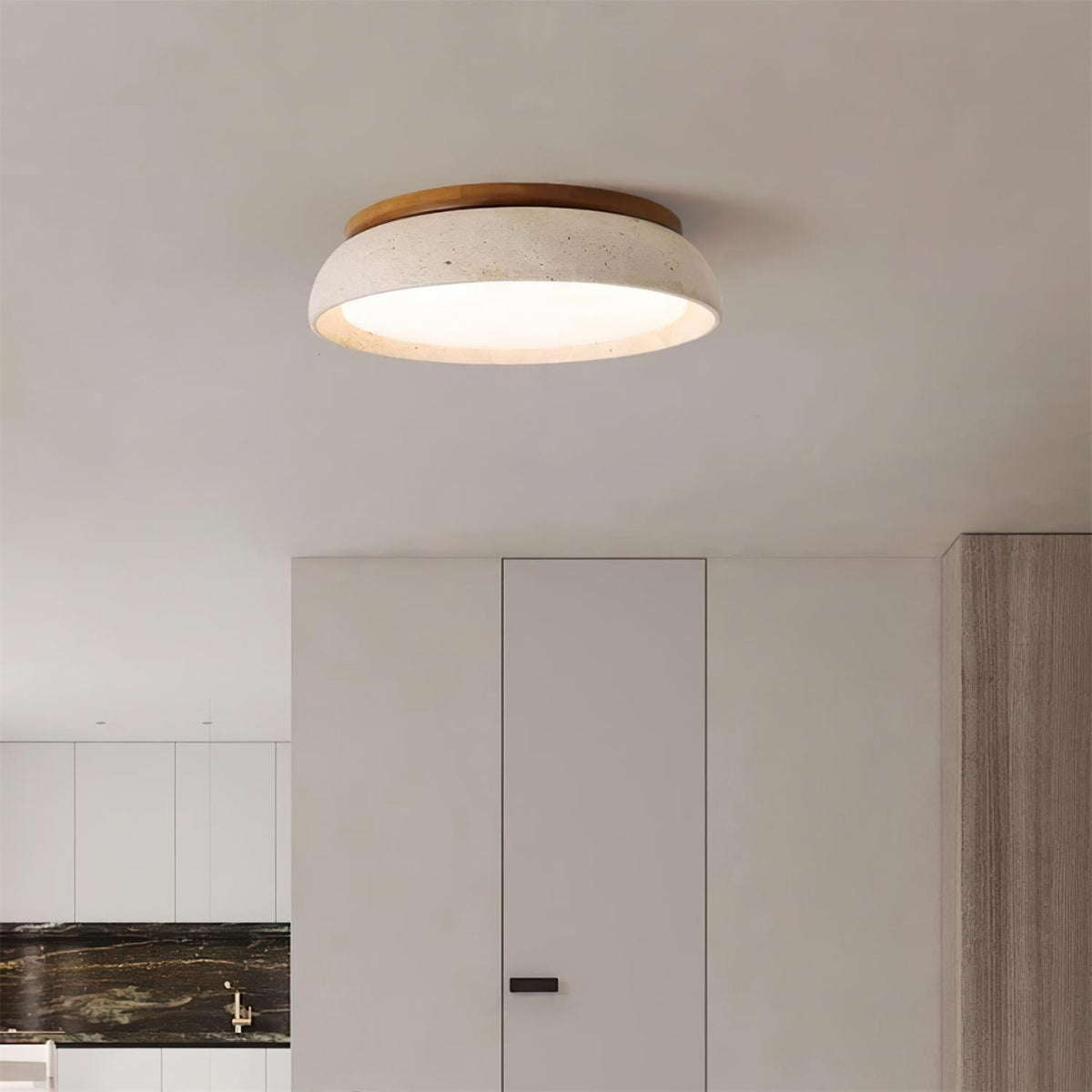 Aureli Wooden Base Ceiling Light — Natural Travertine Finish