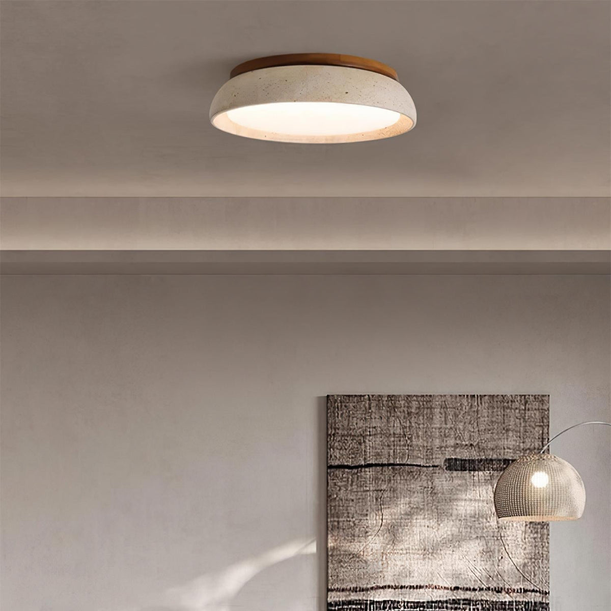Aureli Wooden Base Ceiling Light — Natural Travertine Finish