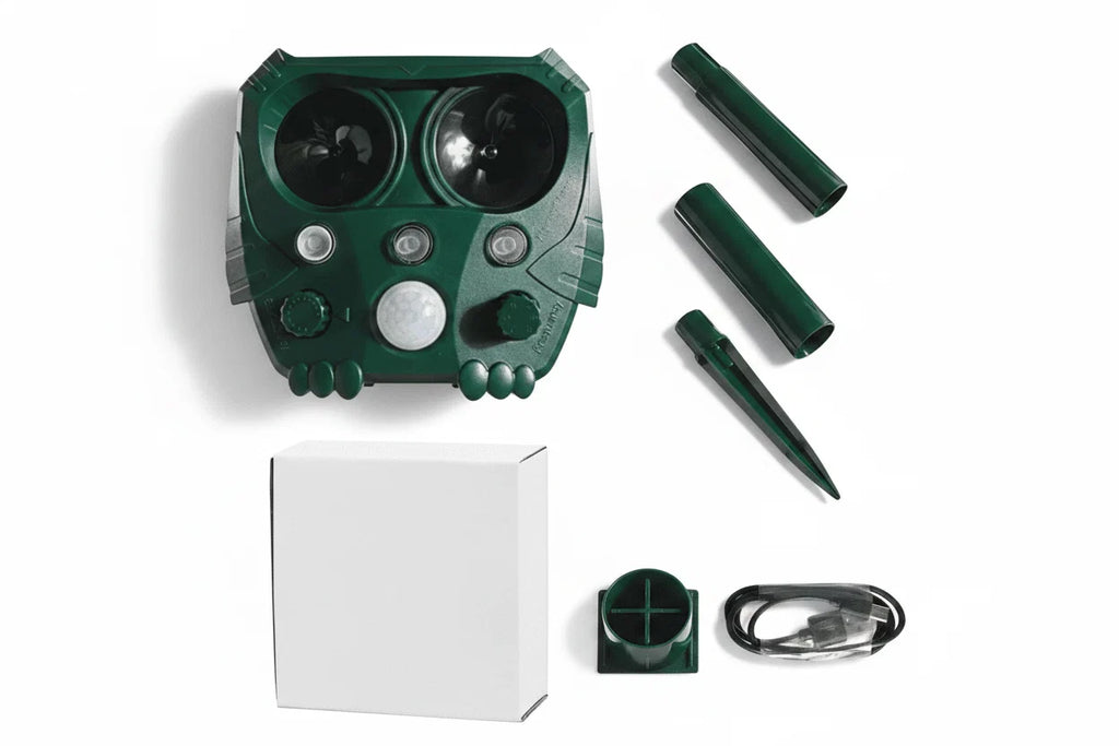 Solar Motion Activated Pigeon Deterrent – Ultrasonic Frequency Emitter and Flashing Warning Lights