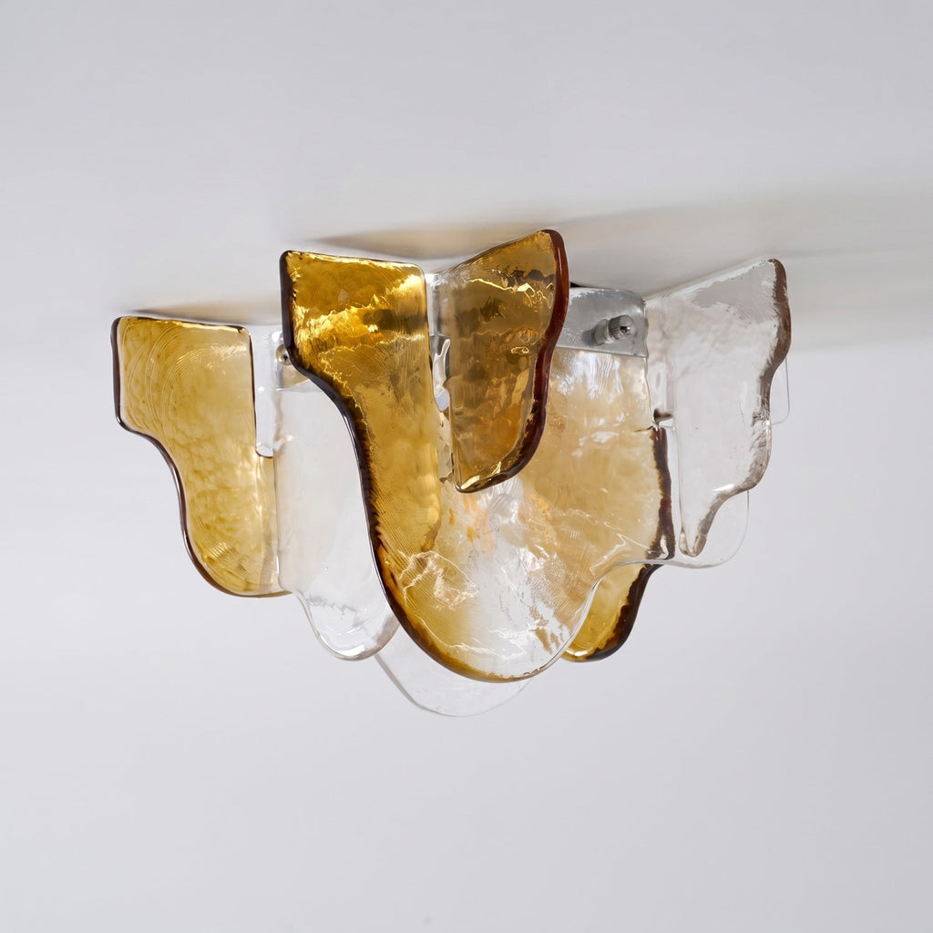 Murano-Style Hand-Blown Glass Ceiling Light — Smoke Gray, Amber and Clear