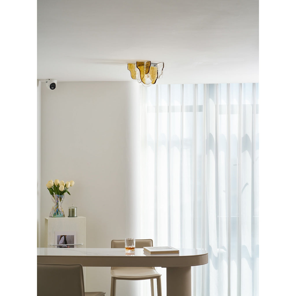 Murano-Style Hand-Blown Glass Ceiling Light — Smoke Gray, Amber and Clear