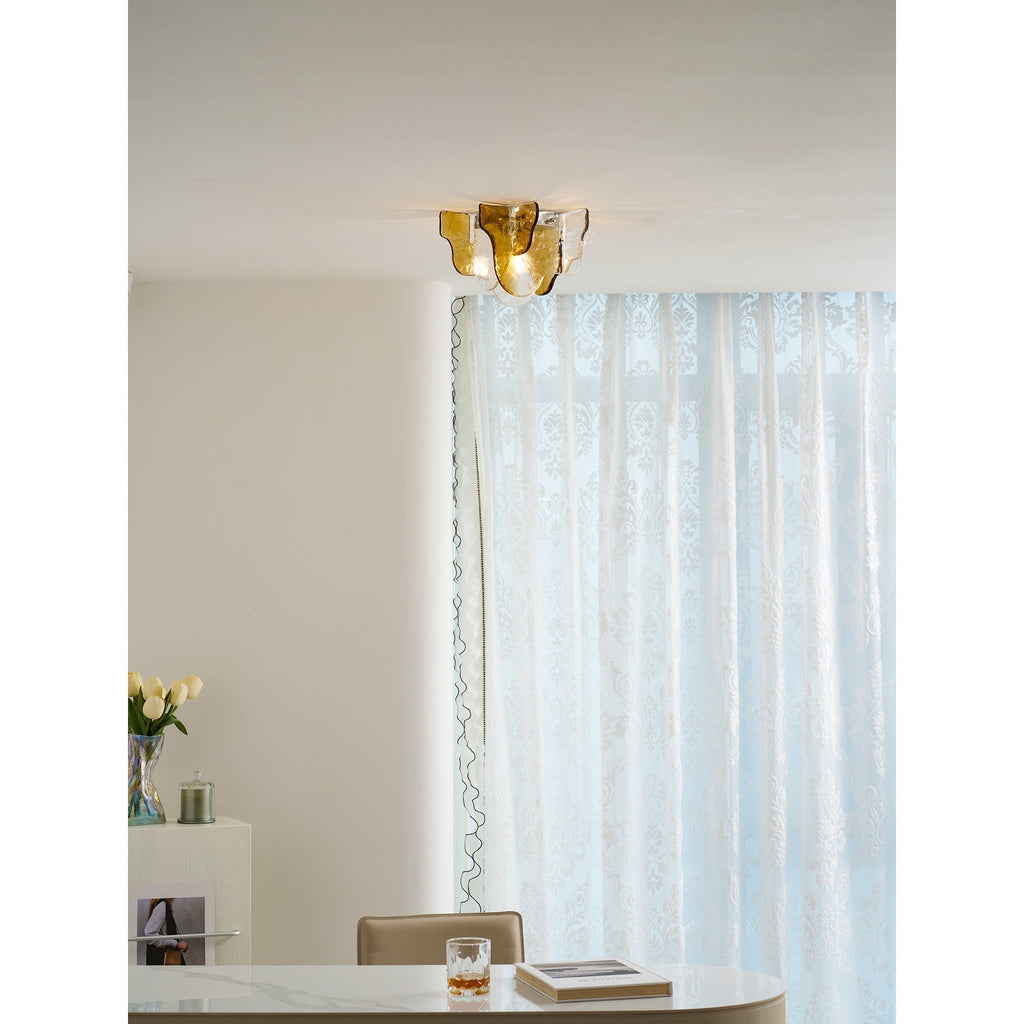 Murano-Style Hand-Blown Glass Ceiling Light — Smoke Gray, Amber and Clear