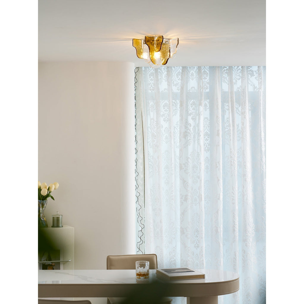 Murano-Style Hand-Blown Glass Ceiling Light — Smoke Gray, Amber and Clear