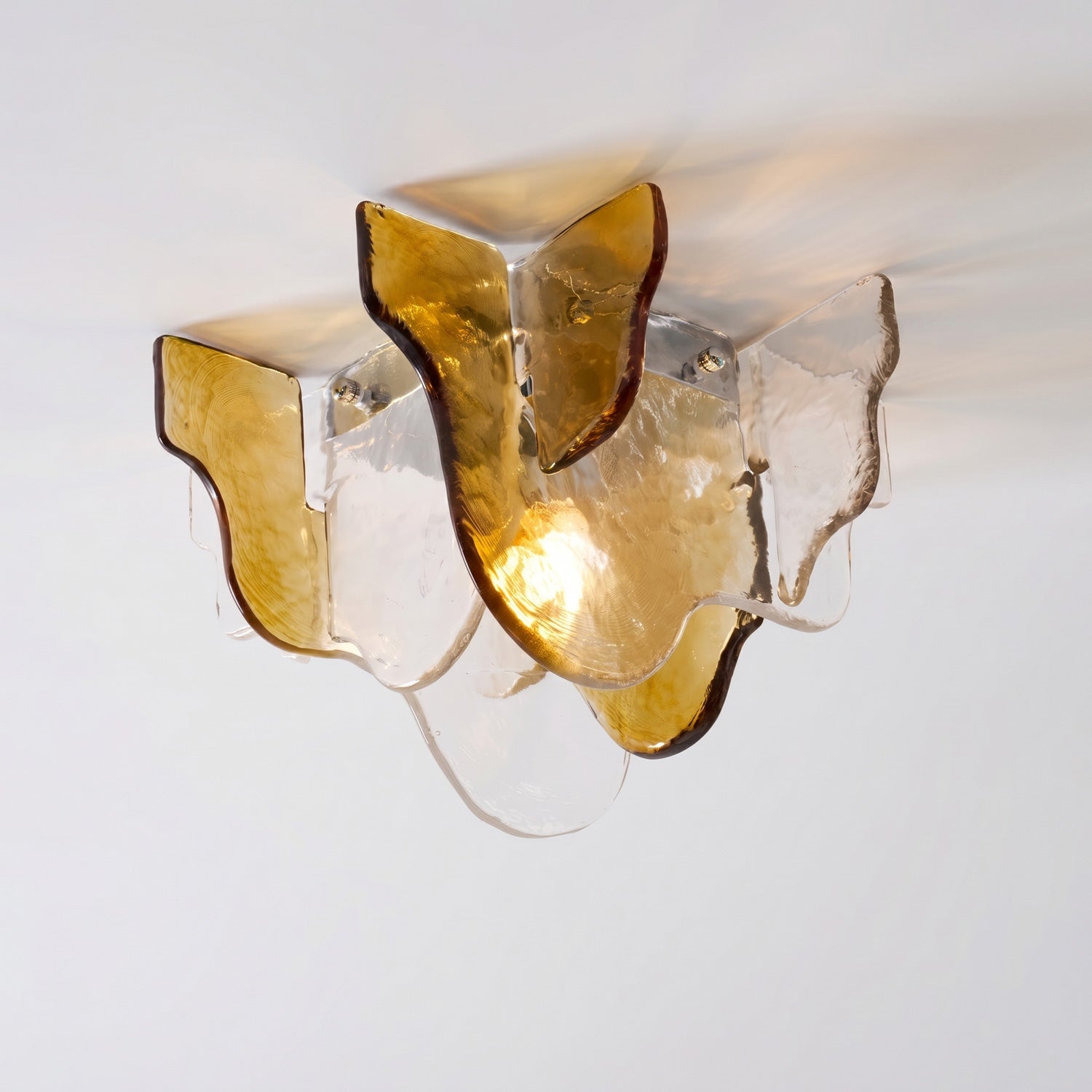 Murano-Style Hand-Blown Glass Ceiling Light — Smoke Gray, Amber and Clear