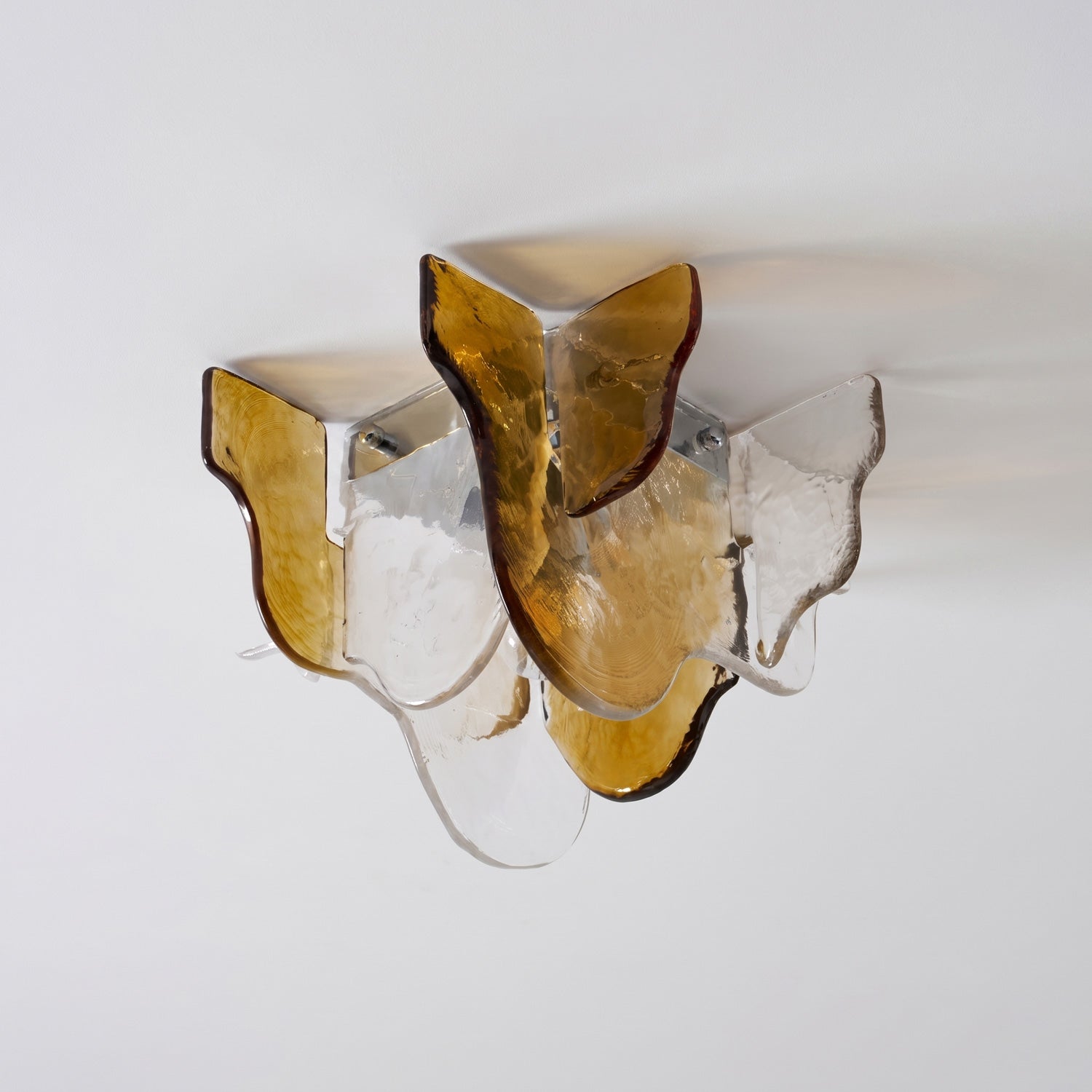 Murano-Style Hand-Blown Glass Ceiling Light — Smoke Gray, Amber and Clear