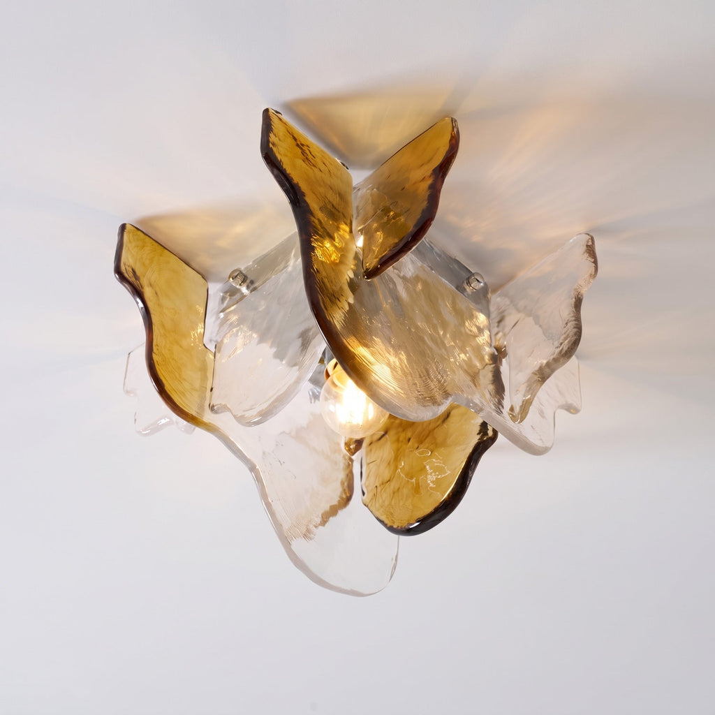 Murano-Style Hand-Blown Glass Ceiling Light — Smoke Gray, Amber and Clear