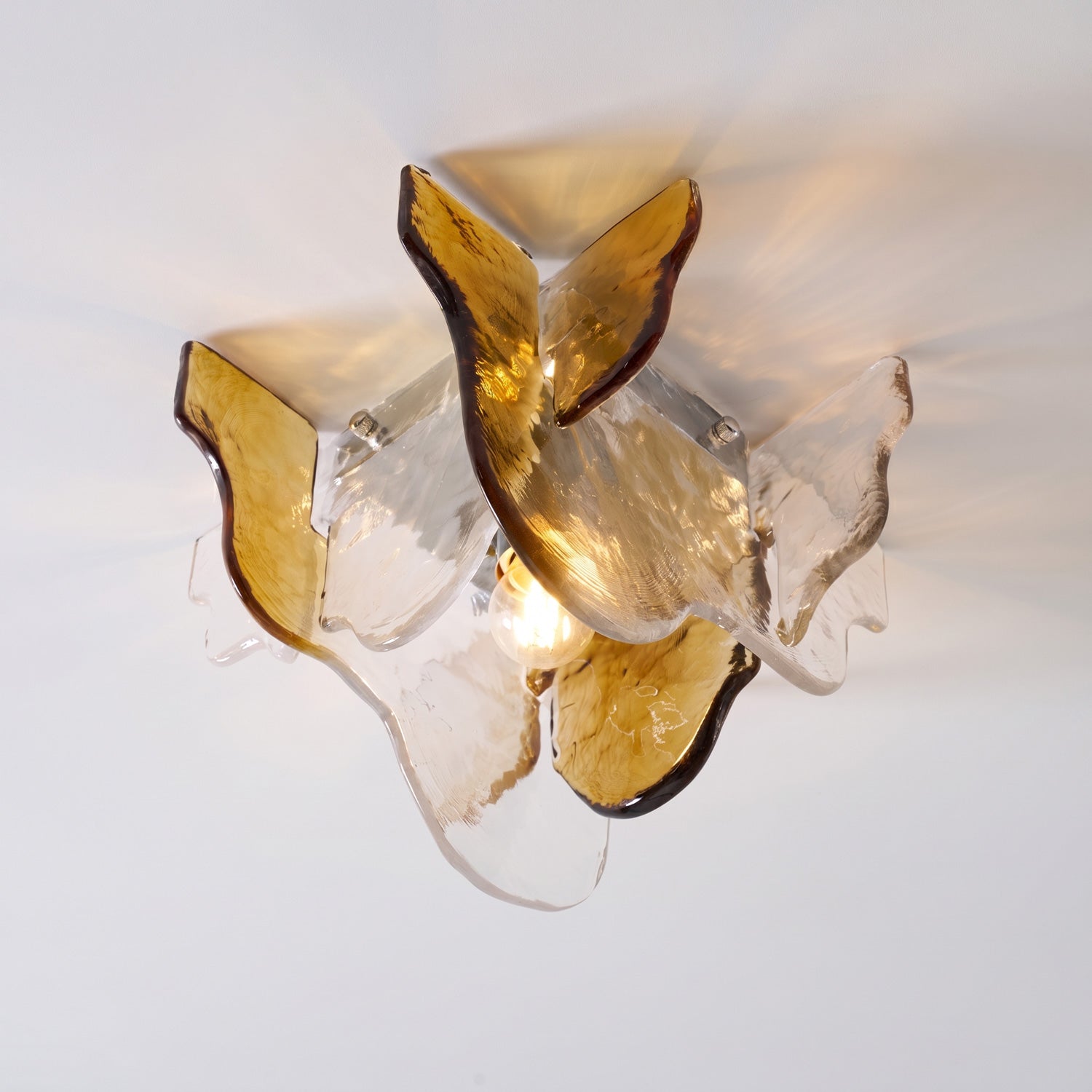 Murano-Style Hand-Blown Glass Ceiling Light — Smoke Gray, Amber and Clear