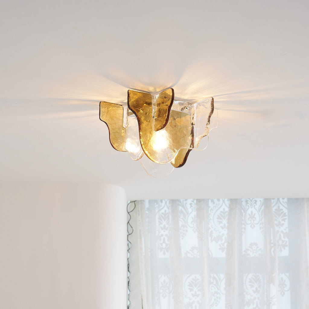 Murano-Style Hand-Blown Glass Ceiling Light — Smoke Gray, Amber and Clear
