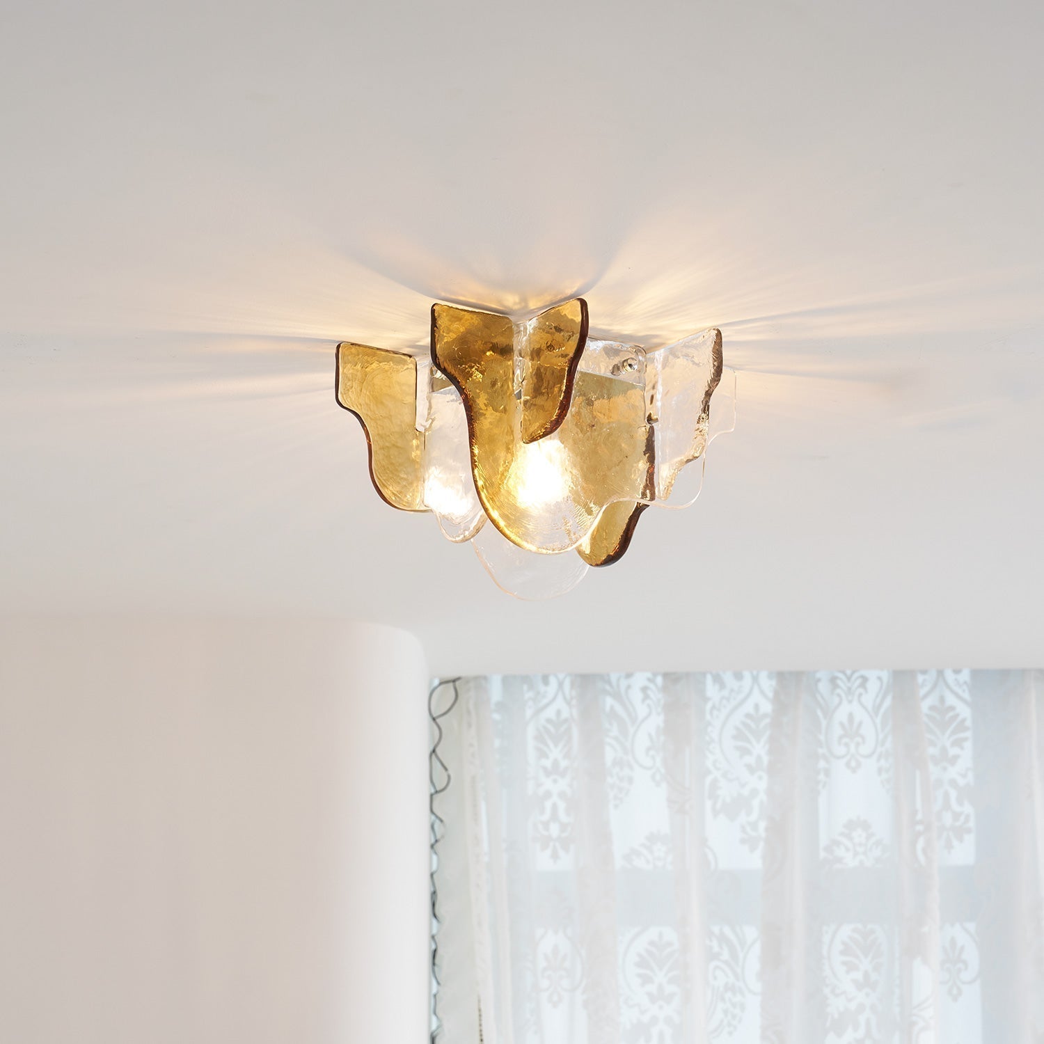 Murano-Style Hand-Blown Glass Ceiling Light — Smoke Gray, Amber and Clear