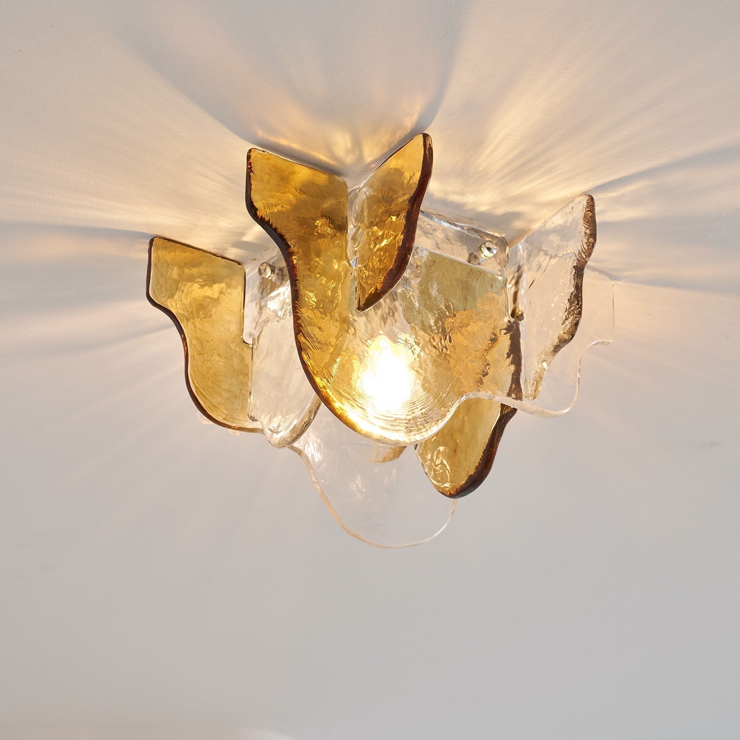 Murano-Style Hand-Blown Glass Ceiling Light — Smoke Gray, Amber and Clear