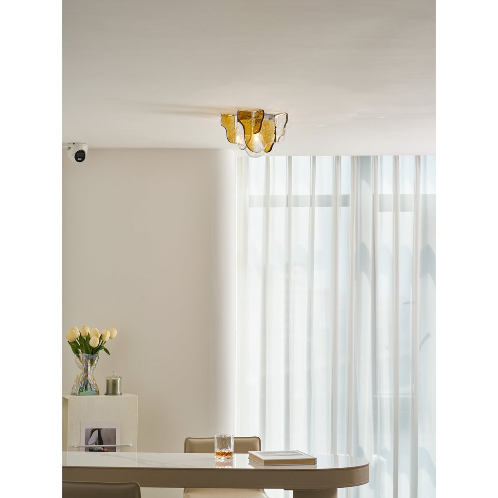 Murano-Style Hand-Blown Glass Ceiling Light — Smoke Gray, Amber and Clear