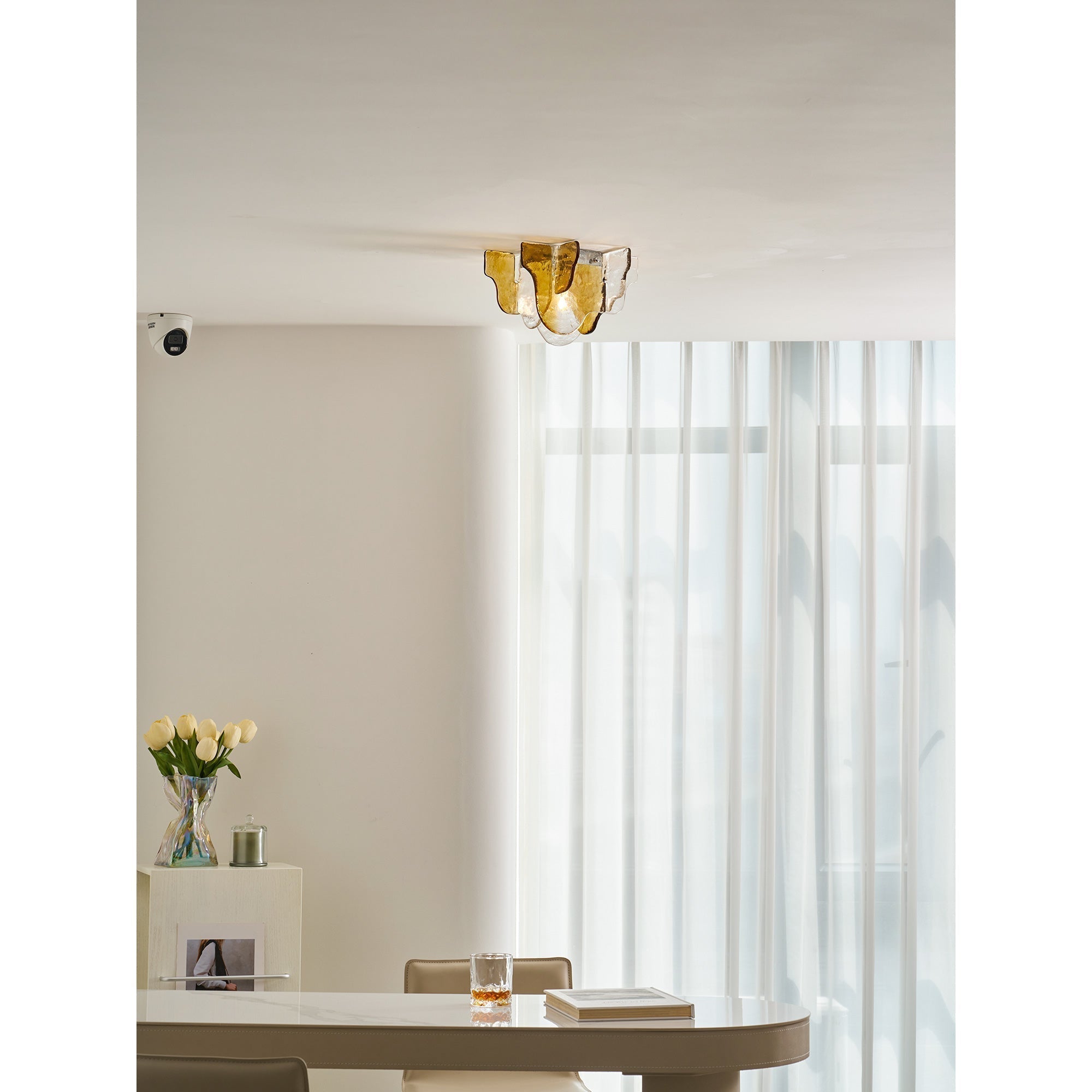 Murano-Style Hand-Blown Glass Ceiling Light — Smoke Gray, Amber and Clear