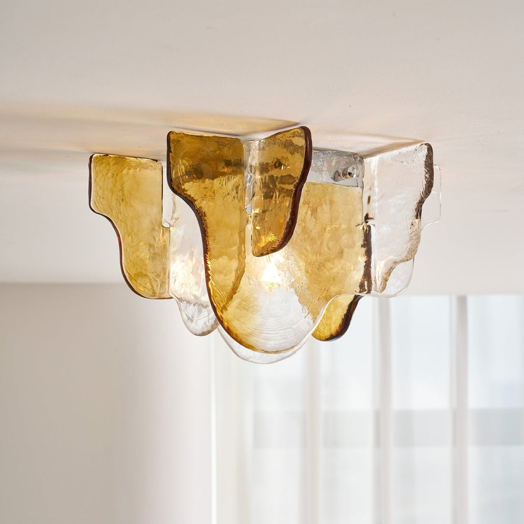 Murano-Style Hand-Blown Glass Ceiling Light — Smoke Gray, Amber and Clear