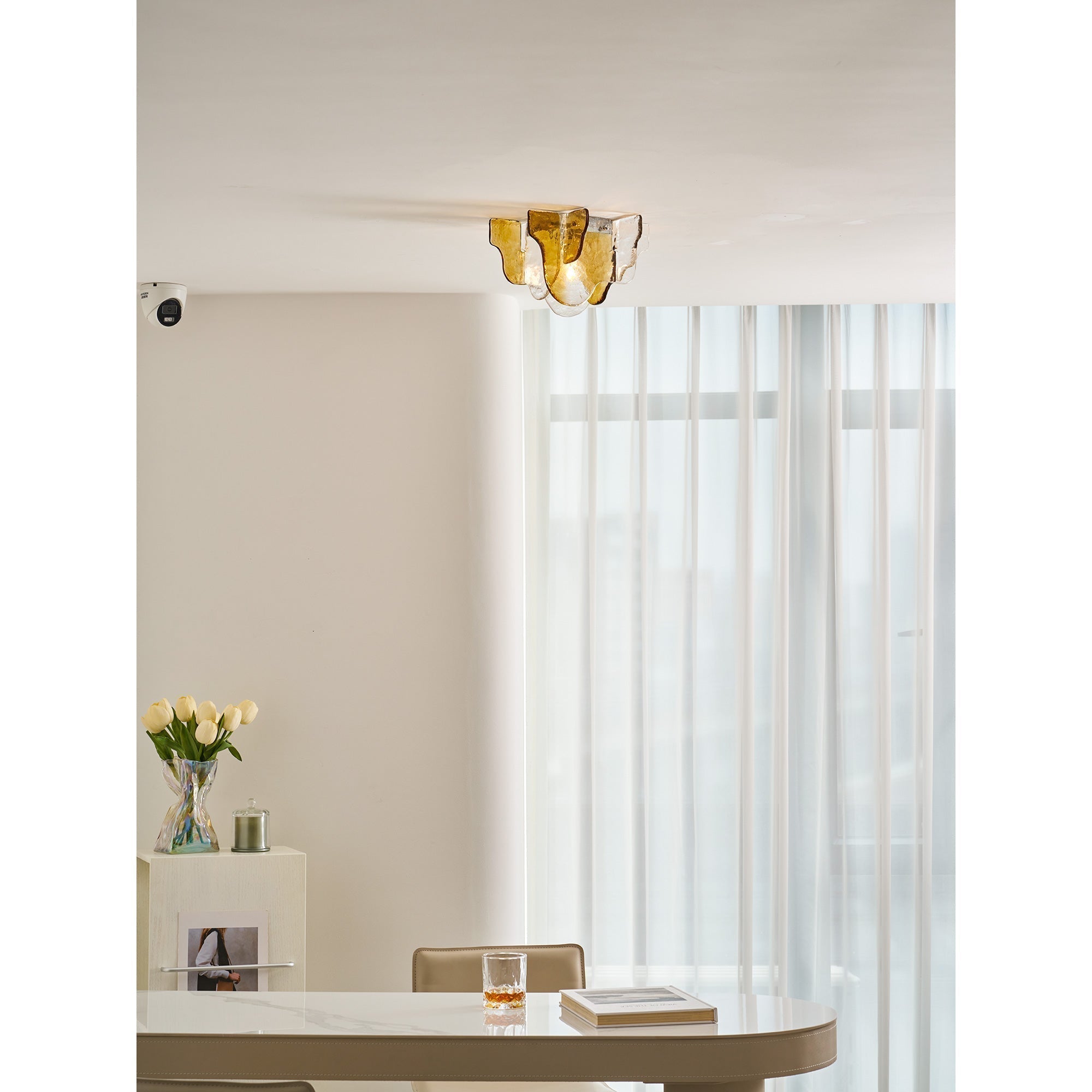 Murano-Style Hand-Blown Glass Ceiling Light — Smoke Gray, Amber and Clear