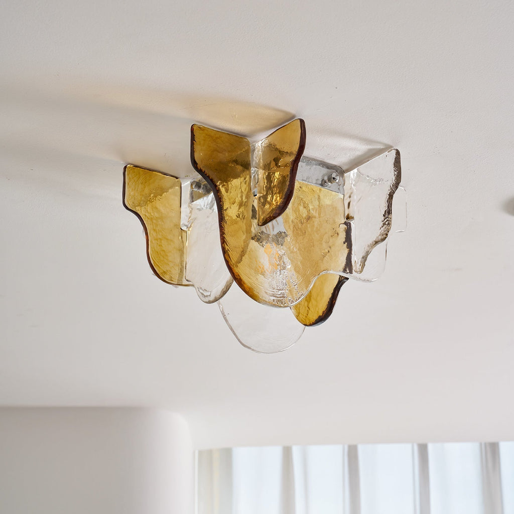 Murano-Style Hand-Blown Glass Ceiling Light — Smoke Gray, Amber and Clear