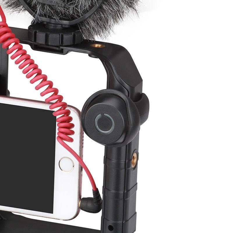 Mobile Phone Video Rig Cage — Integrated LED Light, Stable Shooting Grip