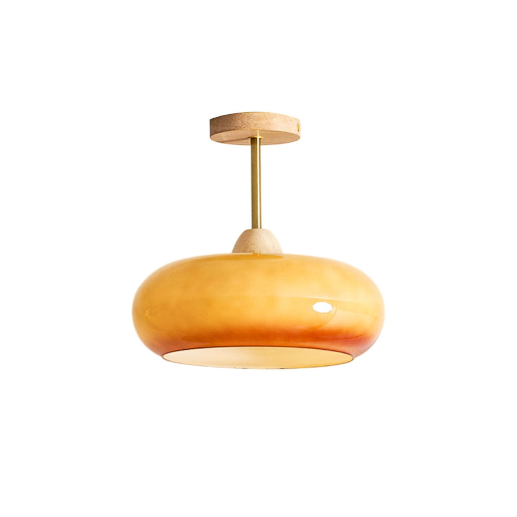 Bauhaus Ceiling Lamp — Glass and Wood Disc Design, 28cm Diameter, White or Orange