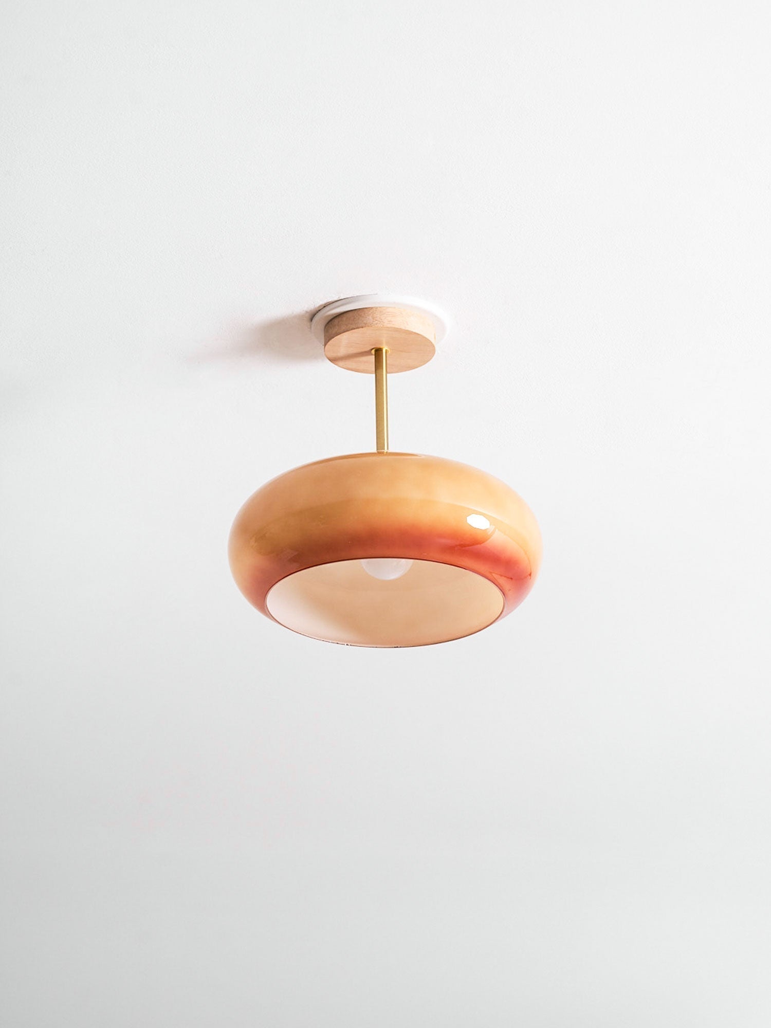 Bauhaus Ceiling Lamp — Glass and Wood Disc Design, 28cm Diameter, White or Orange