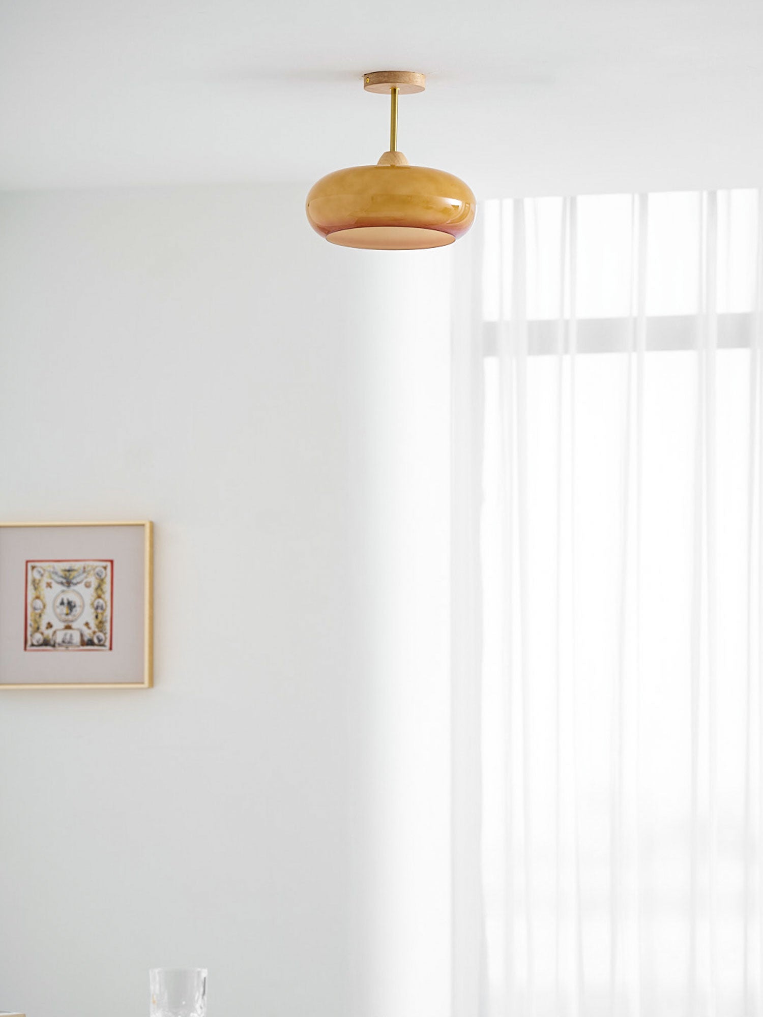 Bauhaus Ceiling Lamp — Glass and Wood Disc Design, 28cm Diameter, White or Orange