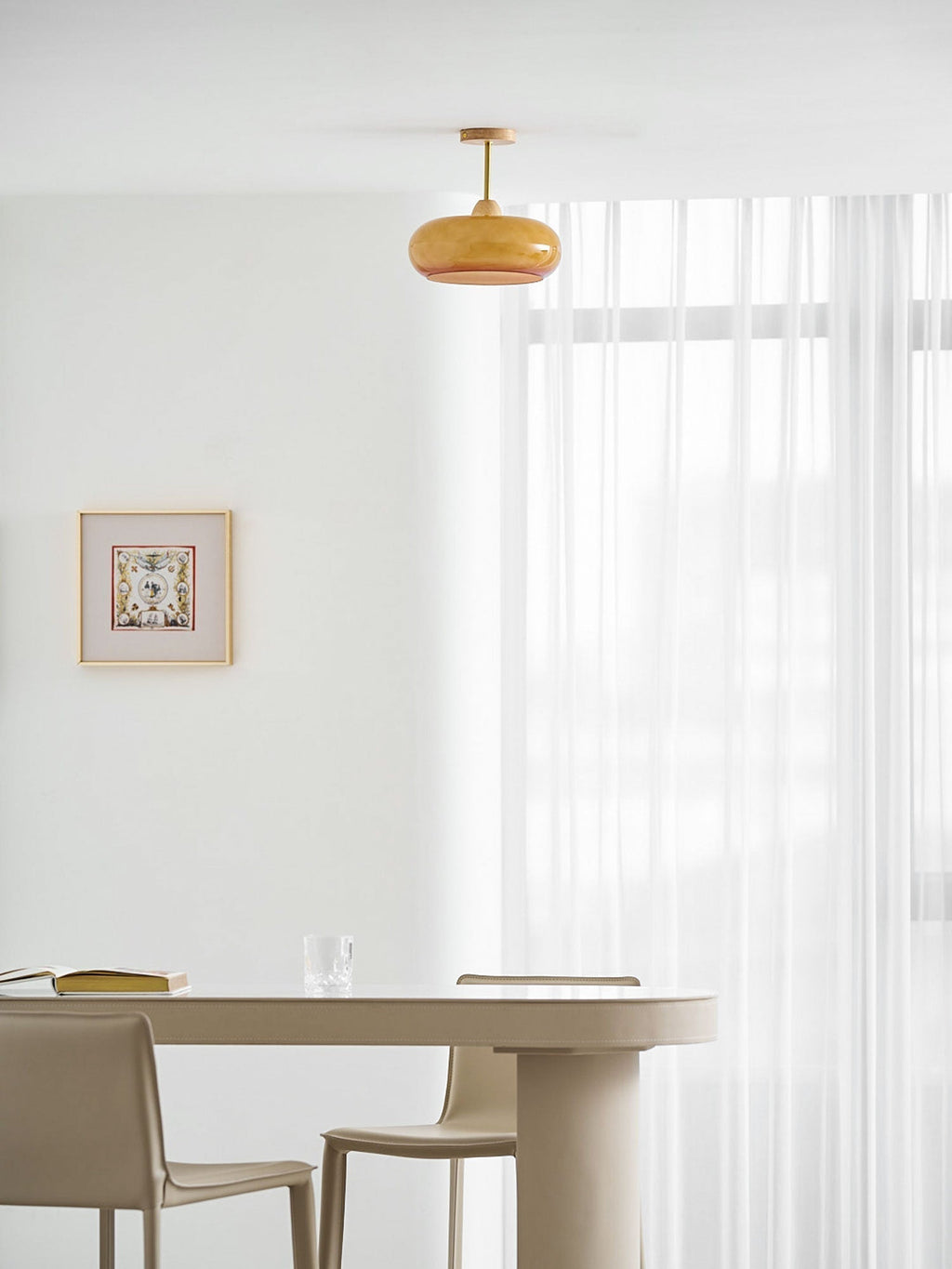 Bauhaus Ceiling Lamp — Glass and Wood Disc Design, 28cm Diameter, White or Orange