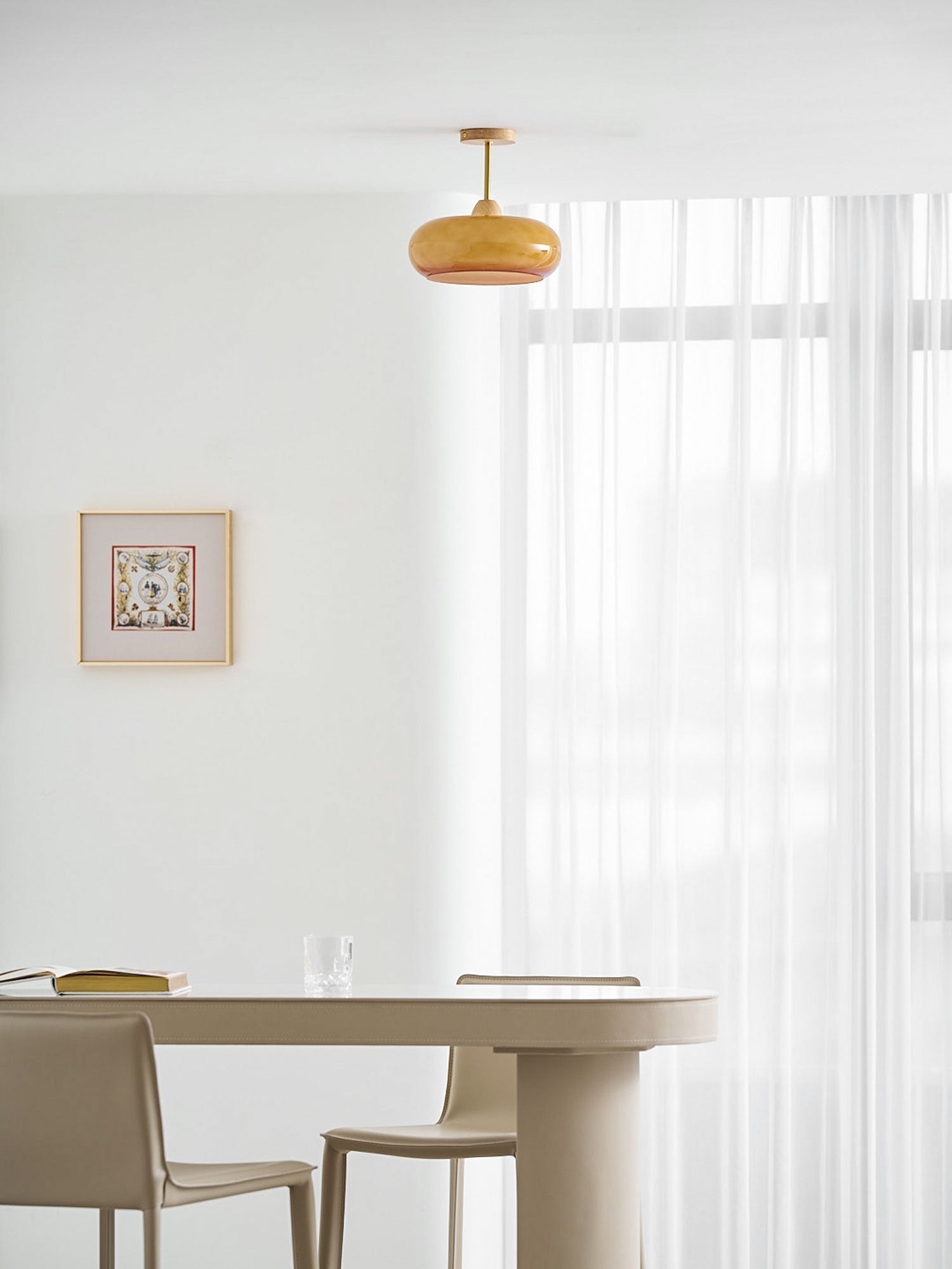 Bauhaus Ceiling Lamp — Glass and Wood Disc Design, 28cm Diameter, White or Orange