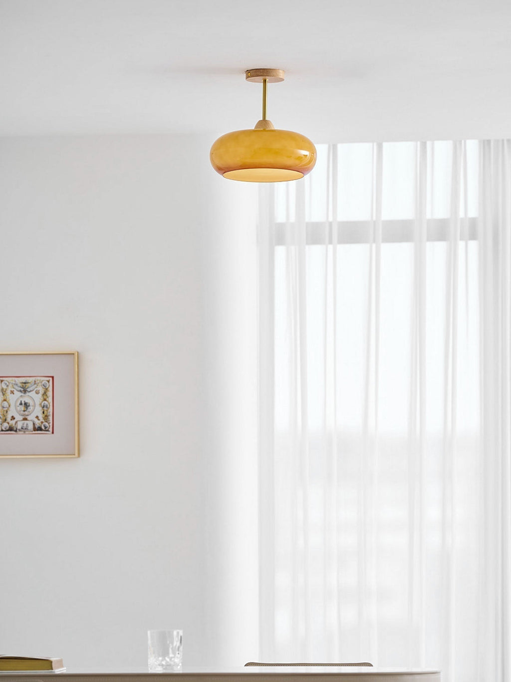 Bauhaus Ceiling Lamp — Glass and Wood Disc Design, 28cm Diameter, White or Orange
