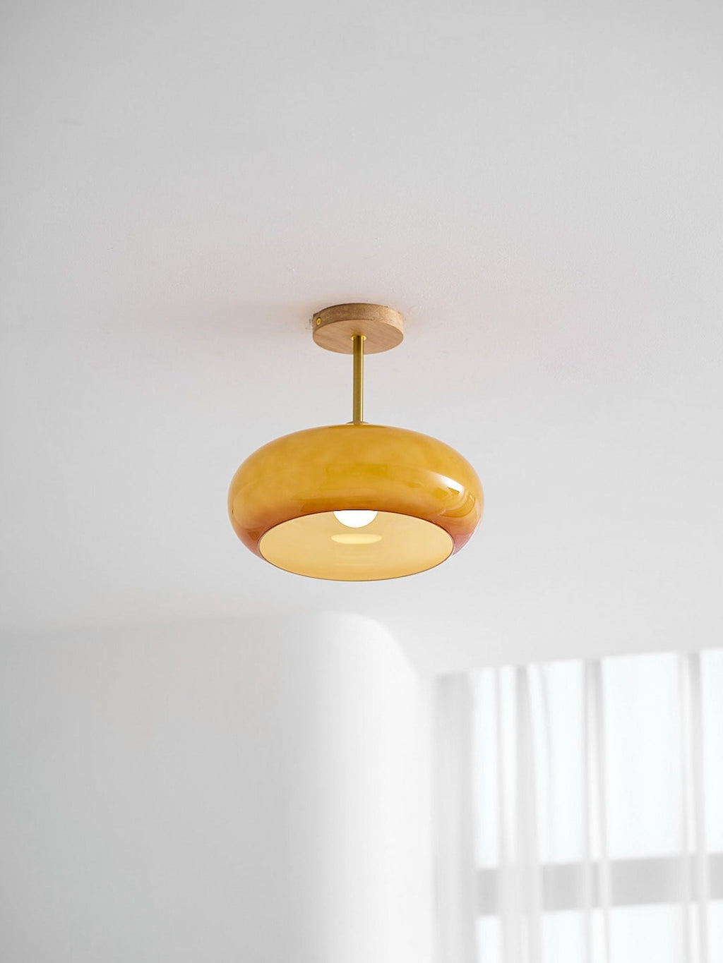 Bauhaus Ceiling Lamp — Glass and Wood Disc Design, 28cm Diameter, White or Orange