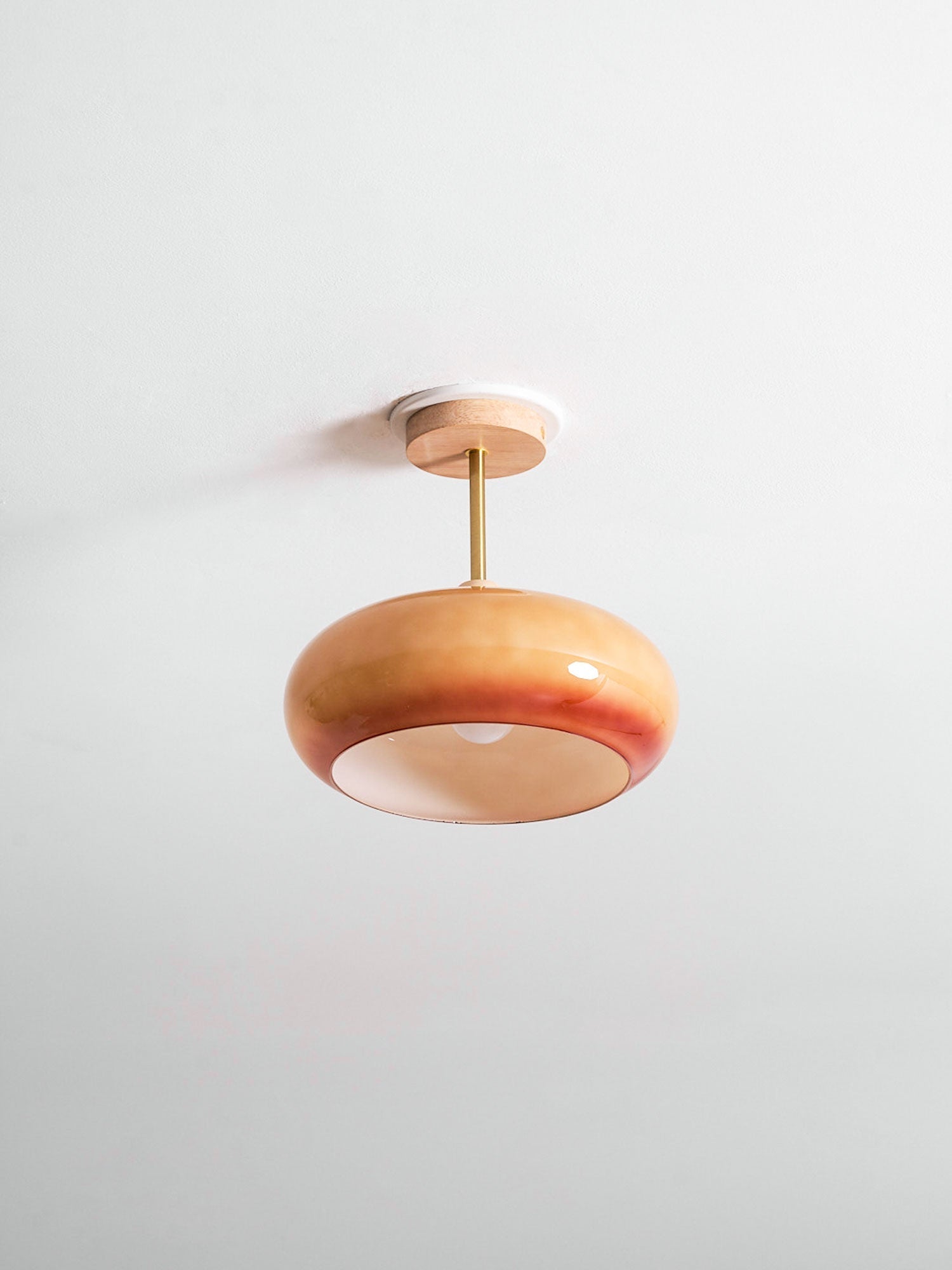 Bauhaus Ceiling Lamp — Glass and Wood Disc Design, 28cm Diameter, White or Orange