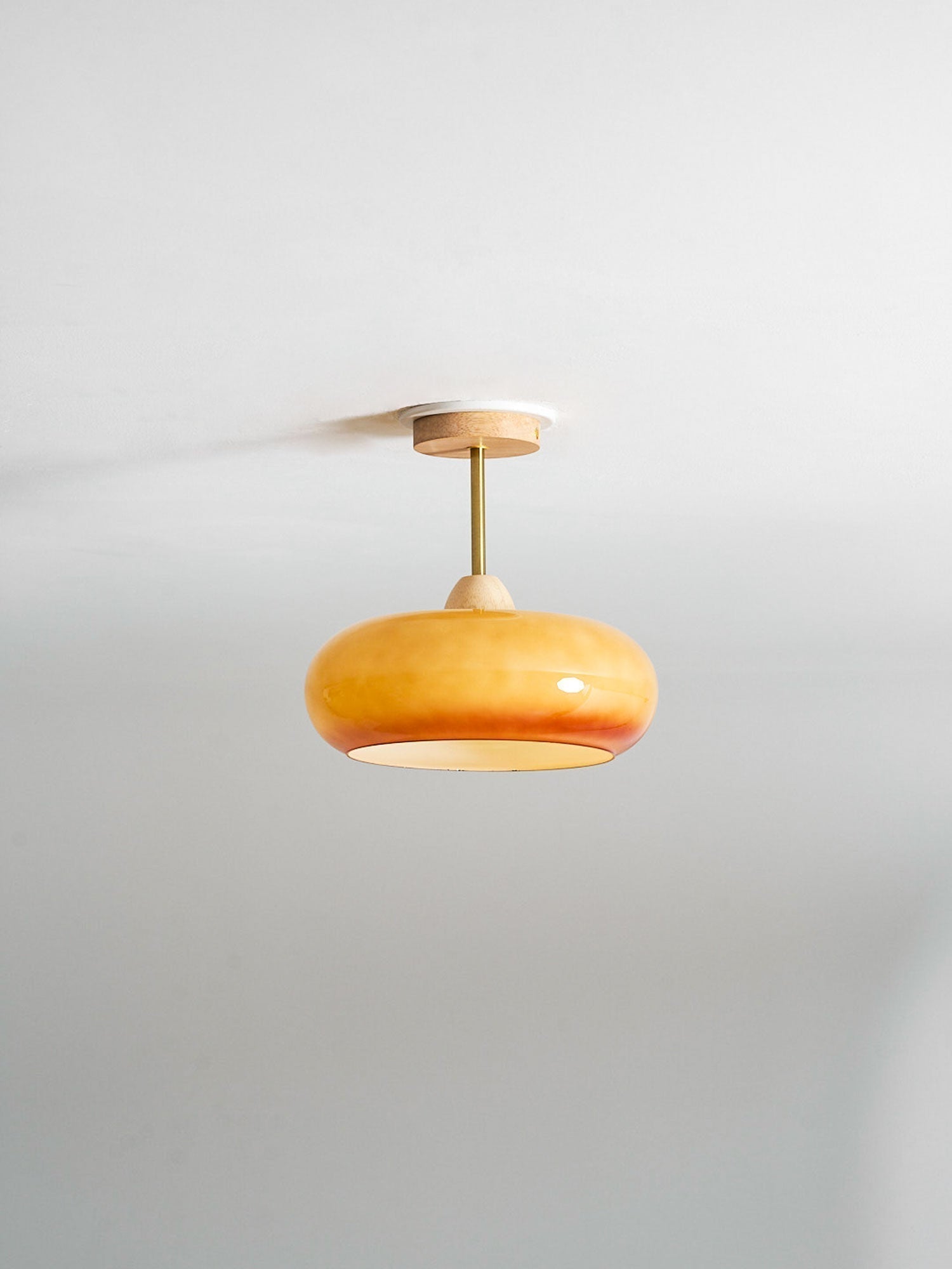 Bauhaus Ceiling Lamp — Glass and Wood Disc Design, 28cm Diameter, White or Orange