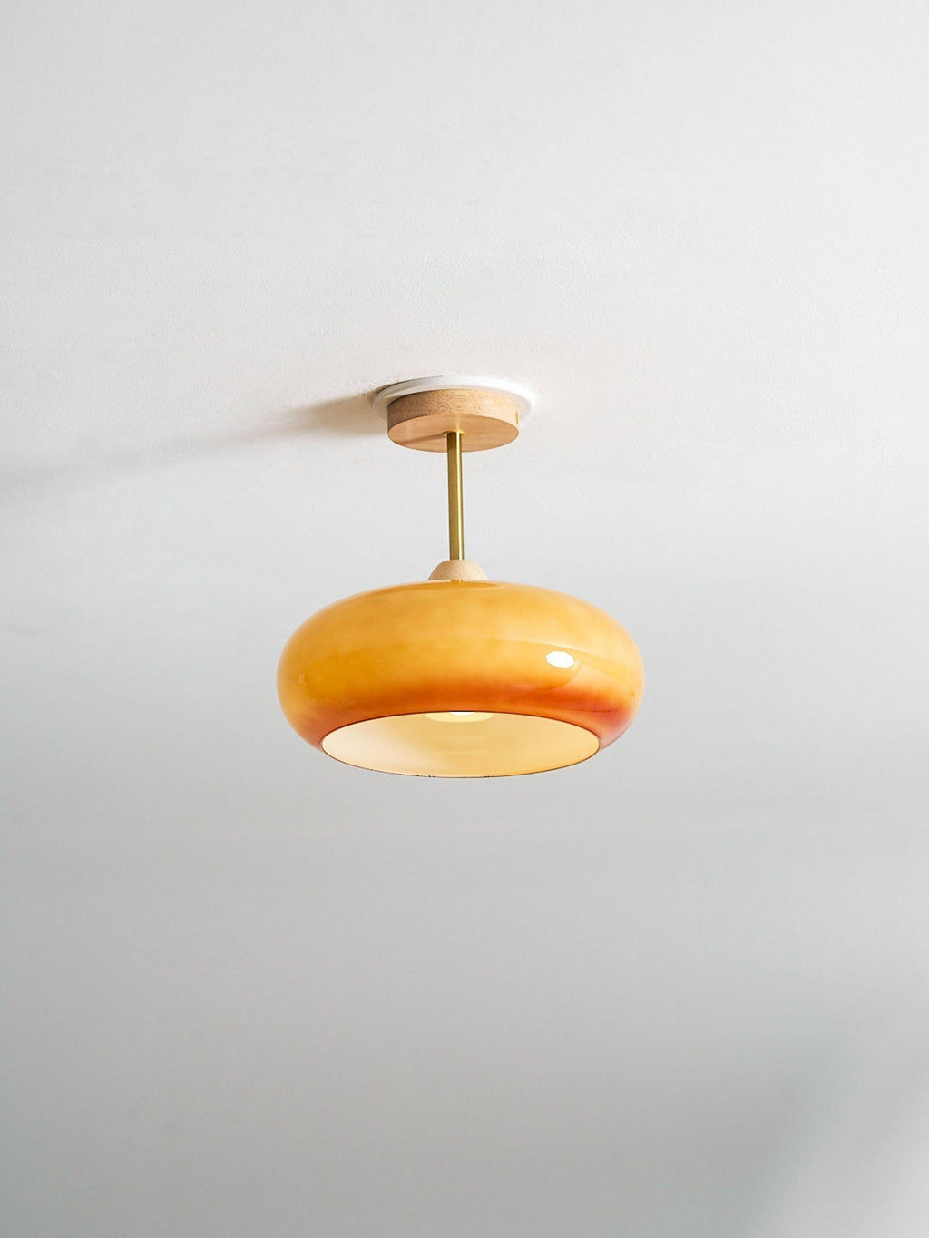 Bauhaus Ceiling Lamp — Glass and Wood Disc Design, 28cm Diameter, White or Orange