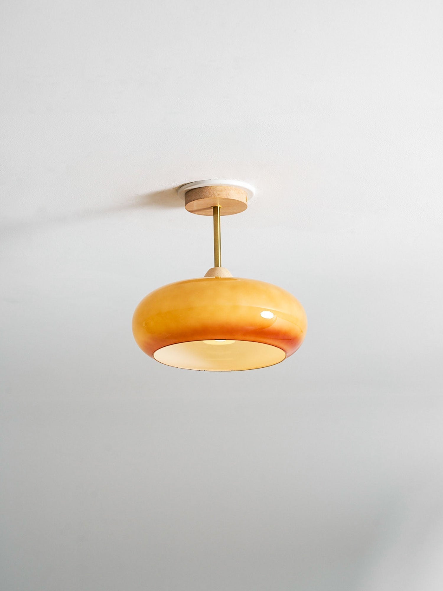 Bauhaus Ceiling Lamp — Glass and Wood Disc Design, 28cm Diameter, White or Orange