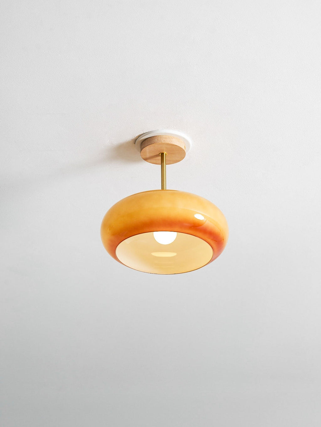 Bauhaus Ceiling Lamp — Glass and Wood Disc Design, 28cm Diameter, White or Orange
