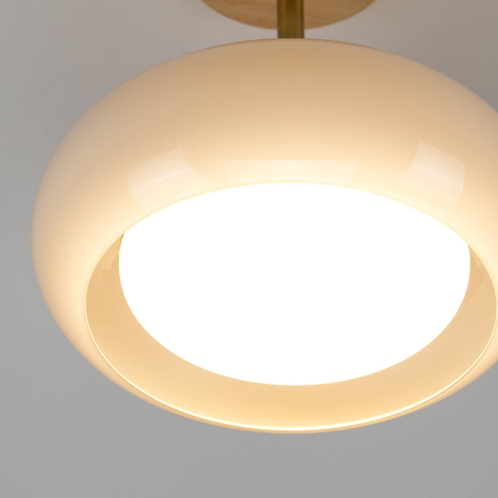 Bauhaus Ceiling Lamp — Glass and Wood Disc Design, 28cm Diameter, White or Orange