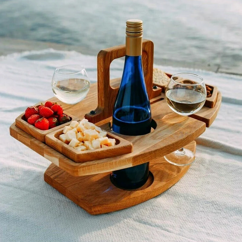 Tragbarer Weintisch Winenest aus Holz — klappbarer Picknickständer
