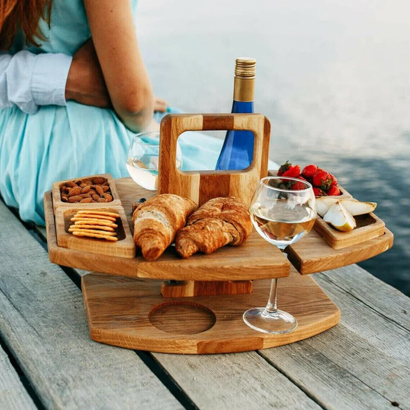 Tragbarer Weintisch Winenest aus Holz — klappbarer Picknickständer