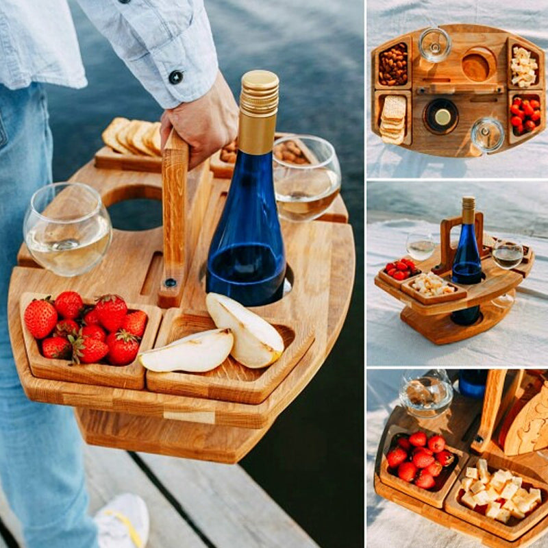 Tragbarer Weintisch Winenest aus Holz — klappbarer Picknickständer