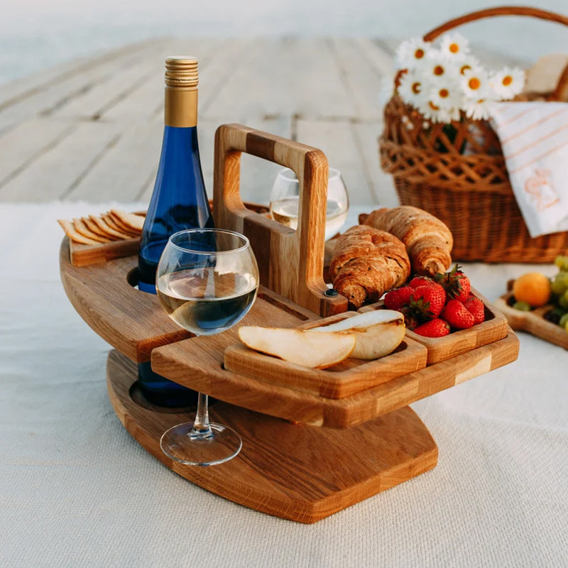 Winenest tragbarer Wein-Picknicktisch aus Holz — faltbares Design