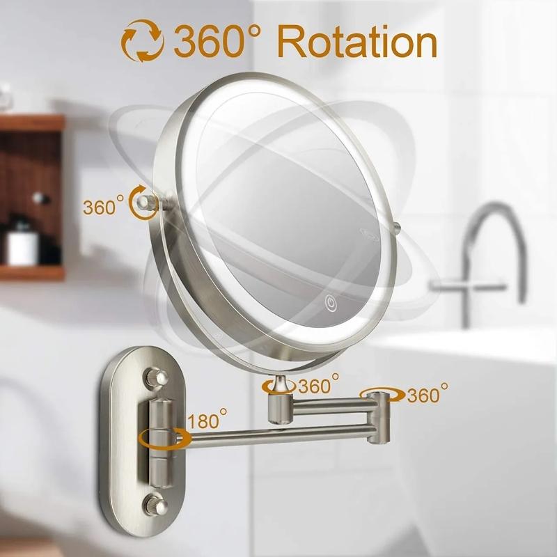 Miroir grossissant LED Velora rechargeable à double bras — verre à grossissement de précision
