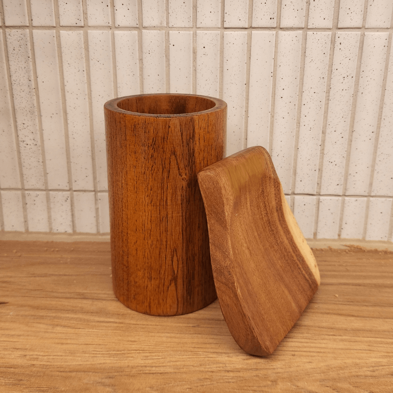 12-teiliges Küchenutensilien-Set aus Teak- und Akazienholz — Aufbewahrungsblock für die Arbeitsplatte