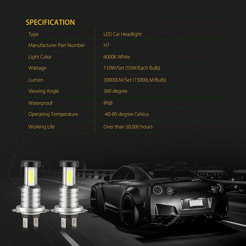 4x H7 LED Headlight Bulb Kit | Filindra
