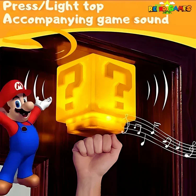 Iluminator în formă de bloc cu semn de întrebare Super Mario — RetroLight cu lumină și sunet