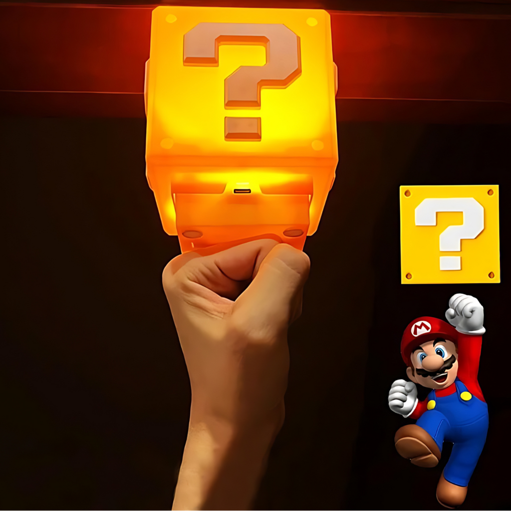 Iluminator în formă de bloc cu semn de întrebare Super Mario — RetroLight cu lumină și sunet