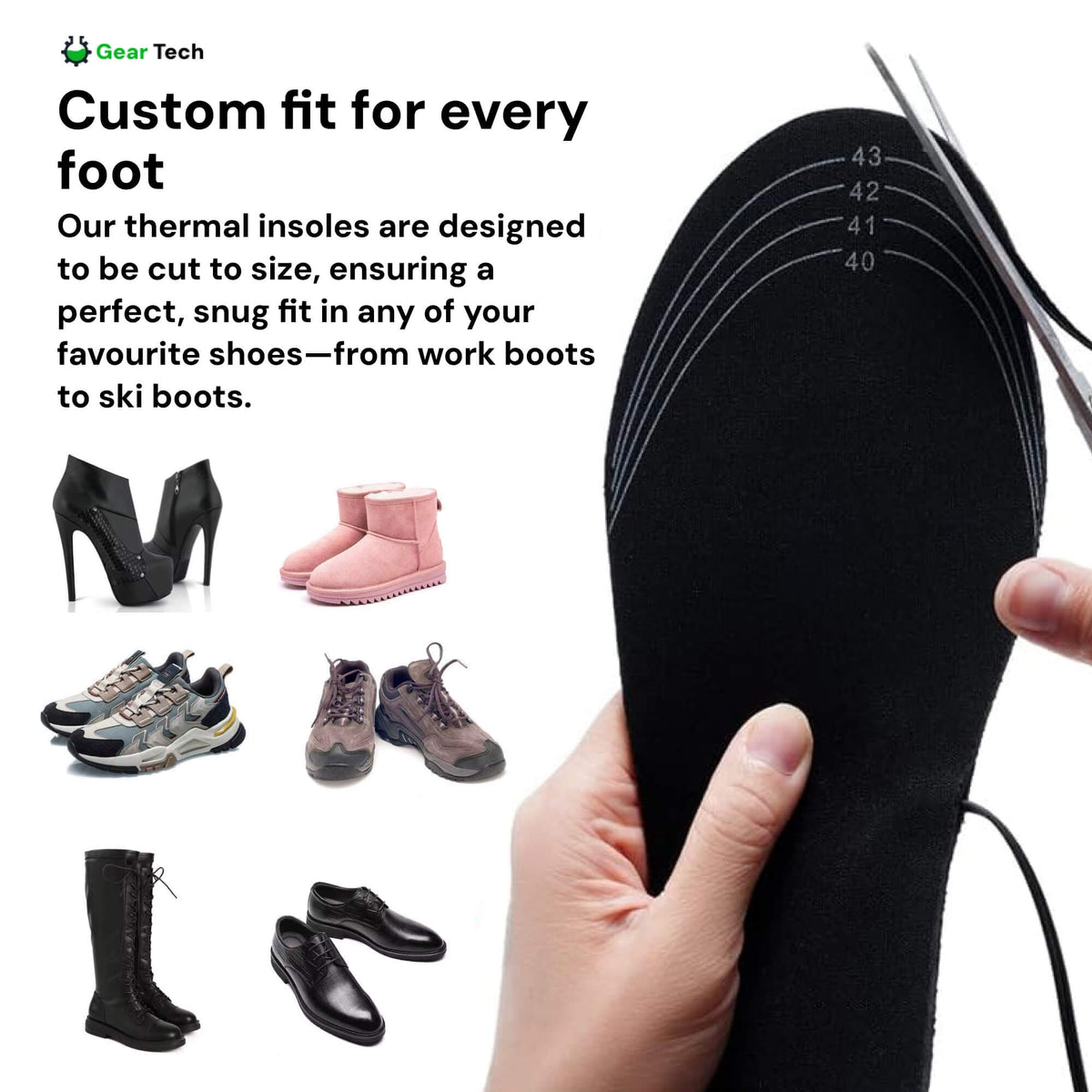 Rechargeable Heated Boot Insoles — Dual Heating Elements, Bulk-Free Fit