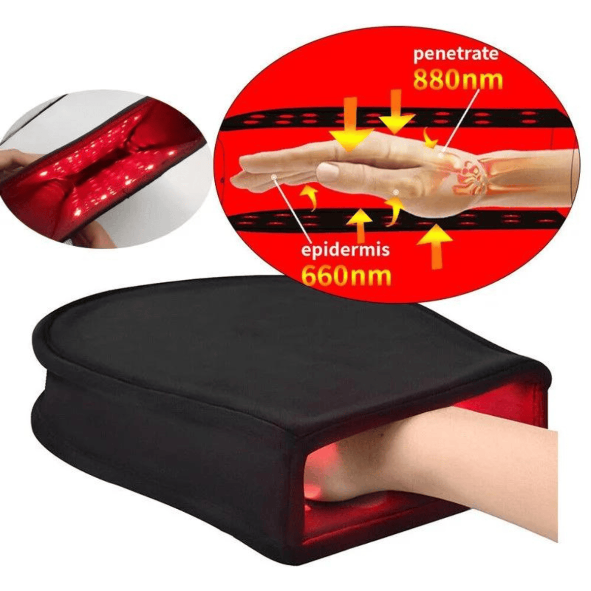 Guante de luz roja LumaFlex — Diseño de doble longitud de onda y luz infrarroja cercana